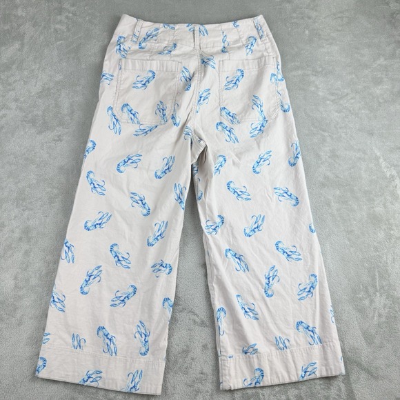 Maeve Anthropologie Pants Womens 29 Beige Collete Blue Lobster Cropped Wide Leg - Picture 2 of 16